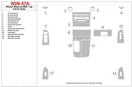 Nissan Maxima 2009-UP Full Set, Radio Cruscotto BD Rivestimenti interni Nissan Maxima 2009-UP Full Set, Radio Cruscotto BD Rivestimenti interni