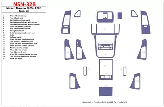 Nissan Murano 2003-2008 Basic Set Cruscotto BD Rivestimenti interni