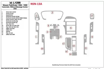 Nissan Pathfinder 1996-1999 Automatic Gearbox, Without Message Center, 2WD, 16 Parts set Cruscotto BD Rivestimenti interni