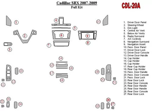 Cadillac SRX 2007-2009 Full Set Cruscotto BD Rivestimenti interni