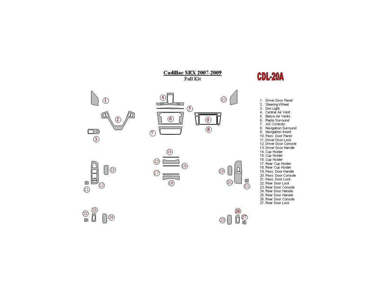 Cadillac SRX 2007-2009 Full Set Cruscotto BD Rivestimenti interni
