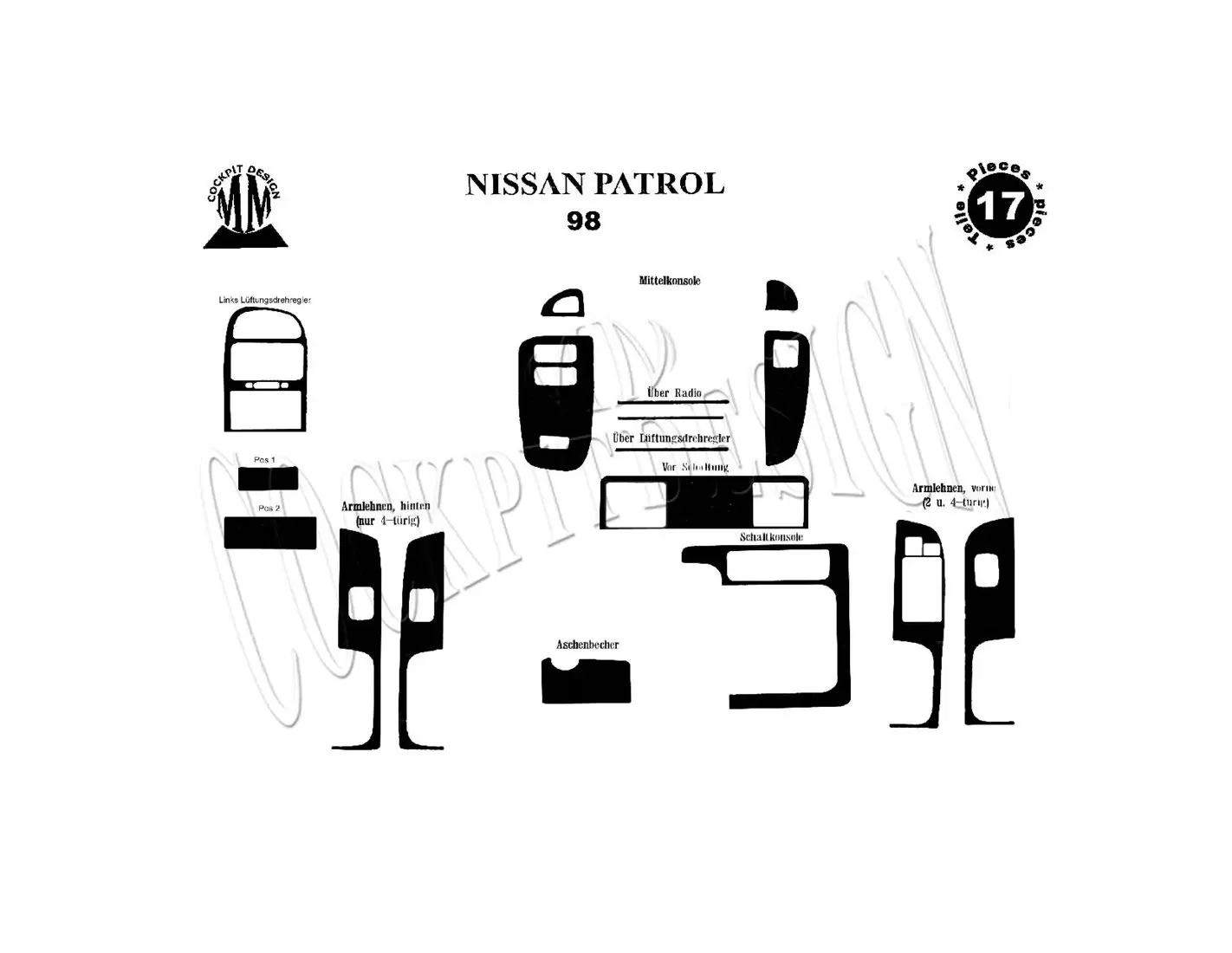Nissan Patrol 03.1998 Kit Rivestimento Cruscotto all'interno del veicolo Cruscotti personalizzati 17-Decori