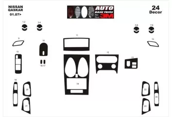 Nissan Qashqai 01.07 - 12.10 Kit Rivestimento Cruscotto all'interno del veicolo Cruscotti personalizzati 24-Decori