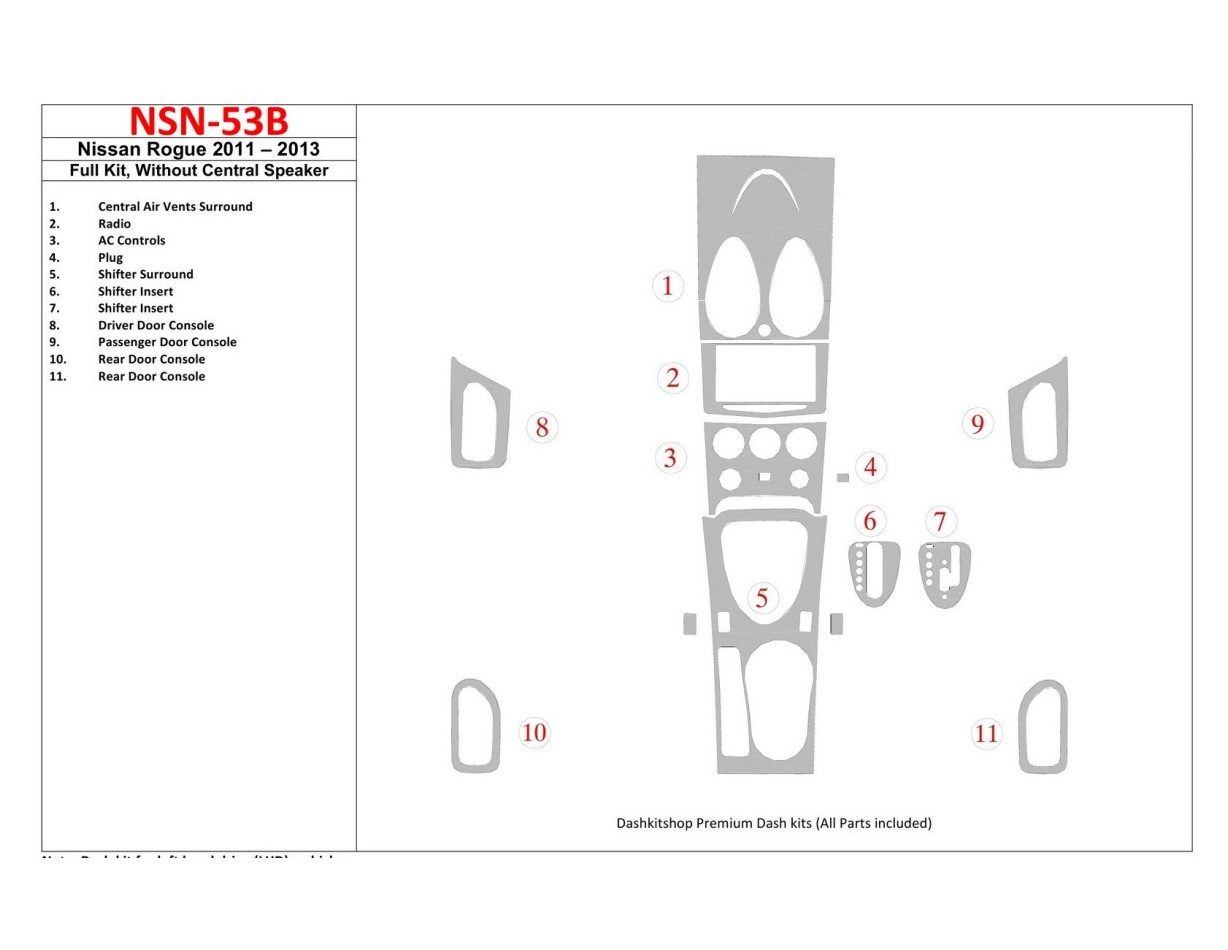 Nissan Roque 2011-UP Full Set, Without Center Speaker Cruscotto BD Rivestimenti interni