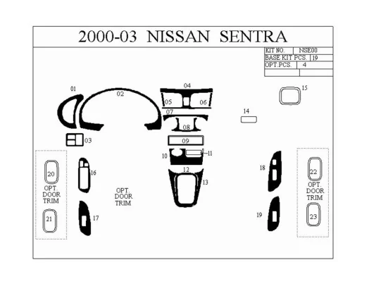 Nissan Sentra 95-97 Kit Rivestimento Cruscotto all'interno del veicolo Cruscotti personalizzati 10-Decori