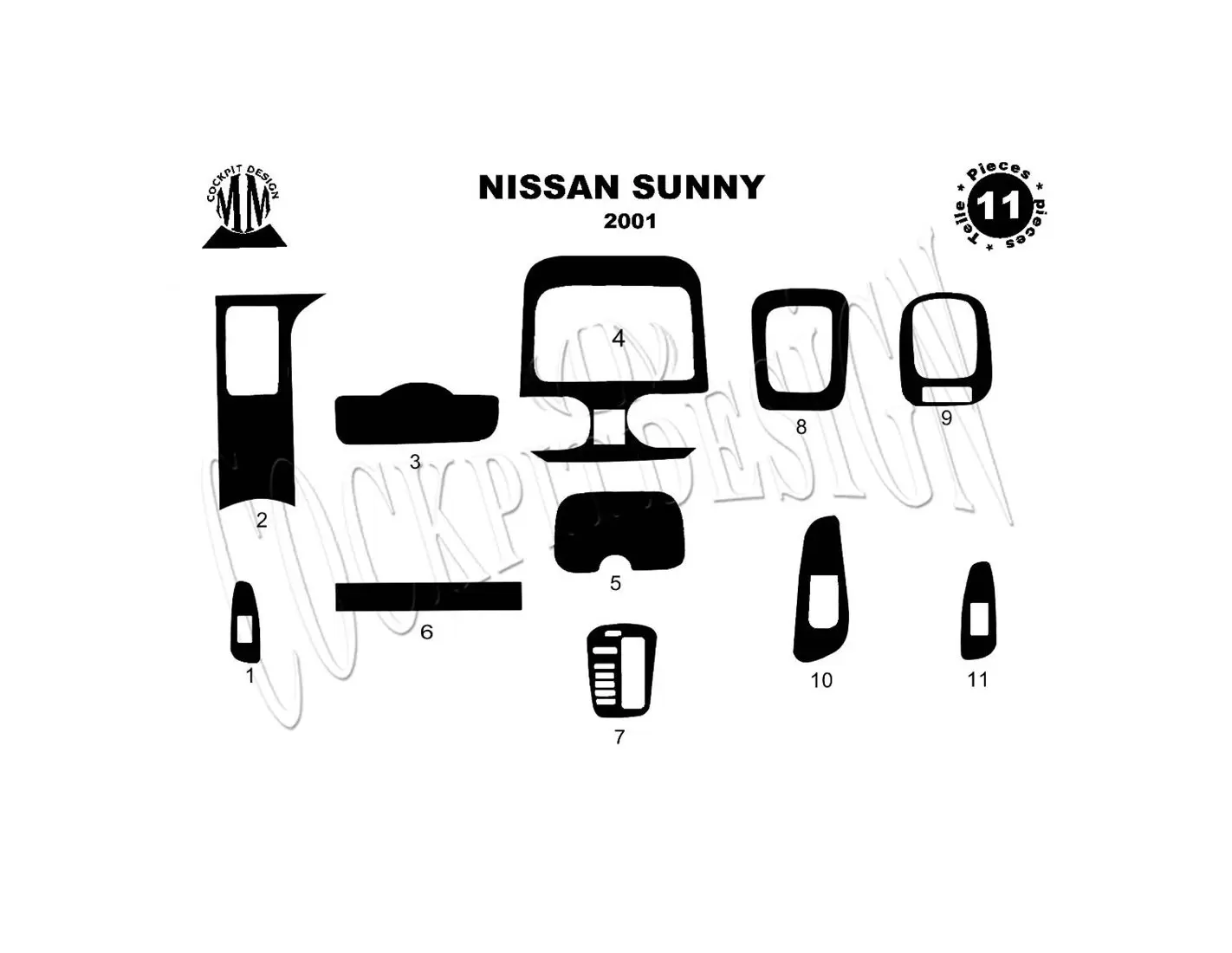Nissan Sunny 01.2001 Kit Rivestimento Cruscotto all'interno del veicolo Cruscotti personalizzati 11-Decori