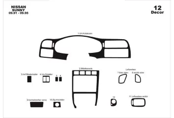 Nissan Sunny 09.91 - 09.95 Kit Rivestimento Cruscotto all'interno del veicolo Cruscotti personalizzati 12-Decori