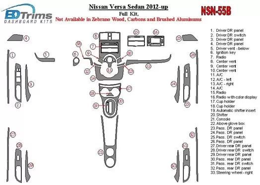 Nissan Versa 2012-UP Full Set Cruscotto BD Rivestimenti interni