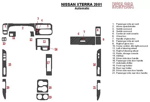 Nissan Xterra 2001-2001 Automatic Gearbox 21 Parts set Cruscotto BD Rivestimenti interni