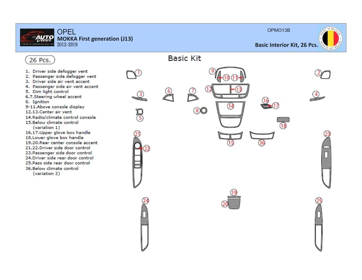 Opel Mokka ab 2012 Kit Rivestimento Cruscotto all'interno del veicolo Cruscotti personalizzati 26-Decori