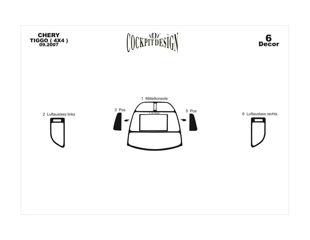 Chery Tiggo 4x4 09.2007 Kit Rivestimento Cruscotto all'interno del veicolo Cruscotti personalizzati 6-Decori