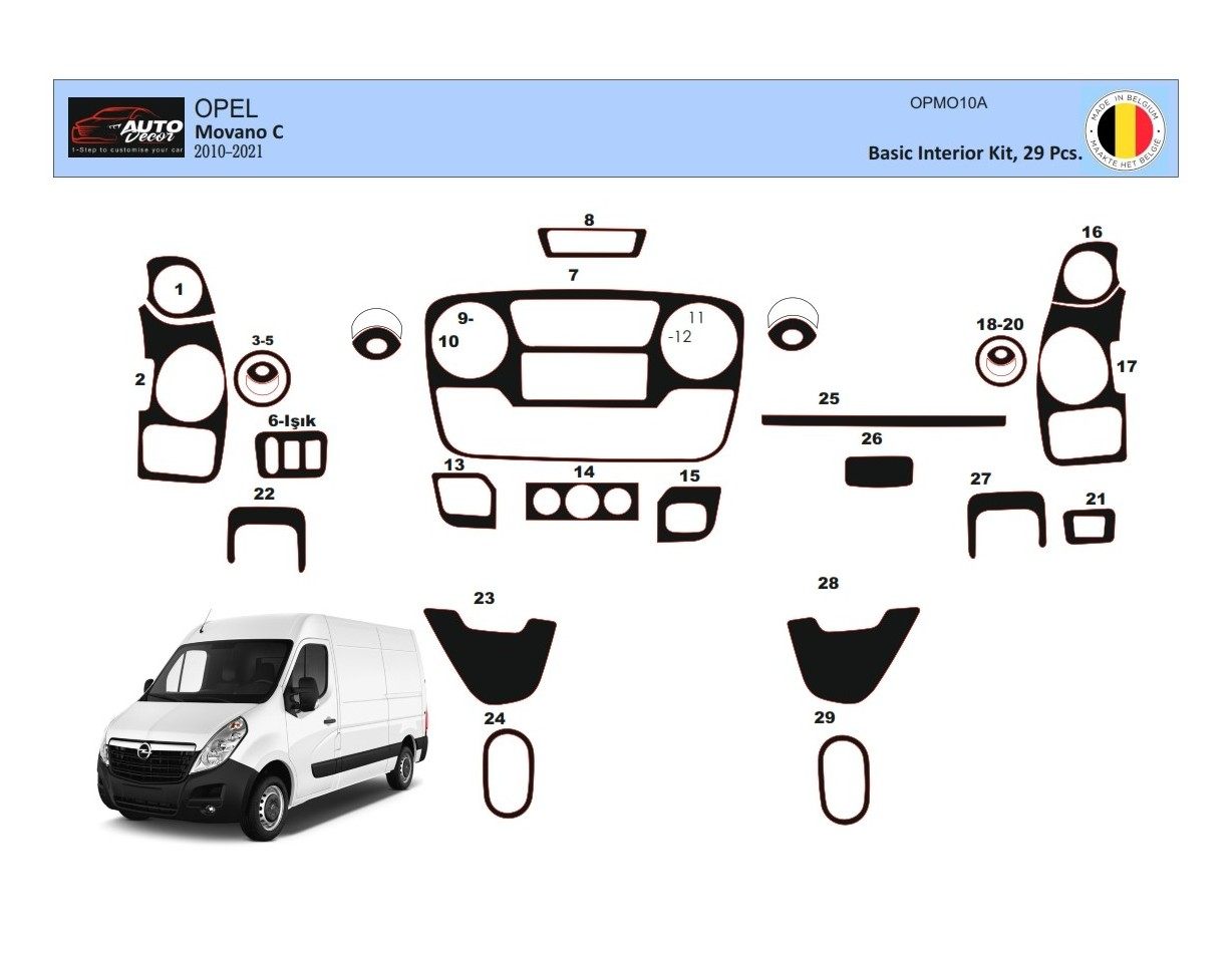 Opel Movano 01.2010 Kit Rivestimento Cruscotto all'interno del veicolo Cruscotti personalizzati 29-Decori