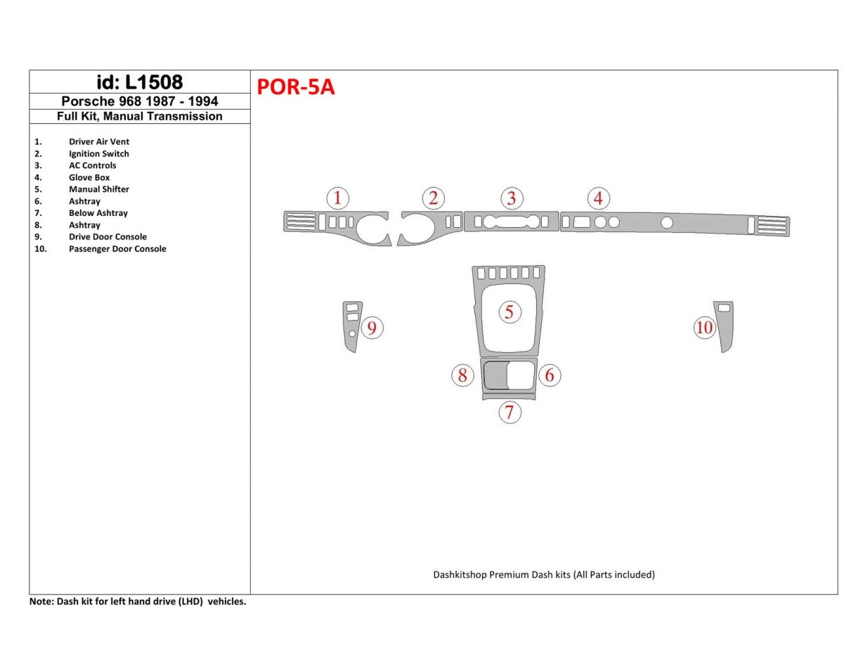 Porsche 944 1985-1994 Full Set Cruscotto BD Rivestimenti interni Porsche 944 1985-1994 Full Set Cruscotto BD Rivestimenti interni
