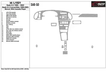 Saab 9-3 1999-2002 Manual Gearbox, With Compact Casette player, Without OEM, 20 Parts set Cruscotto BD Rivestimenti interni