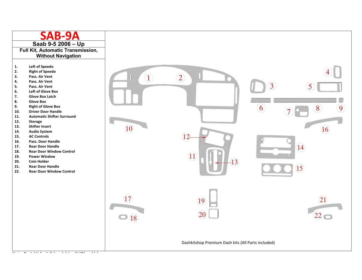 Saab 9-5 2006-UP Full Set, Automatic Gear, Without NAVI Cruscotto BD Rivestimenti interni