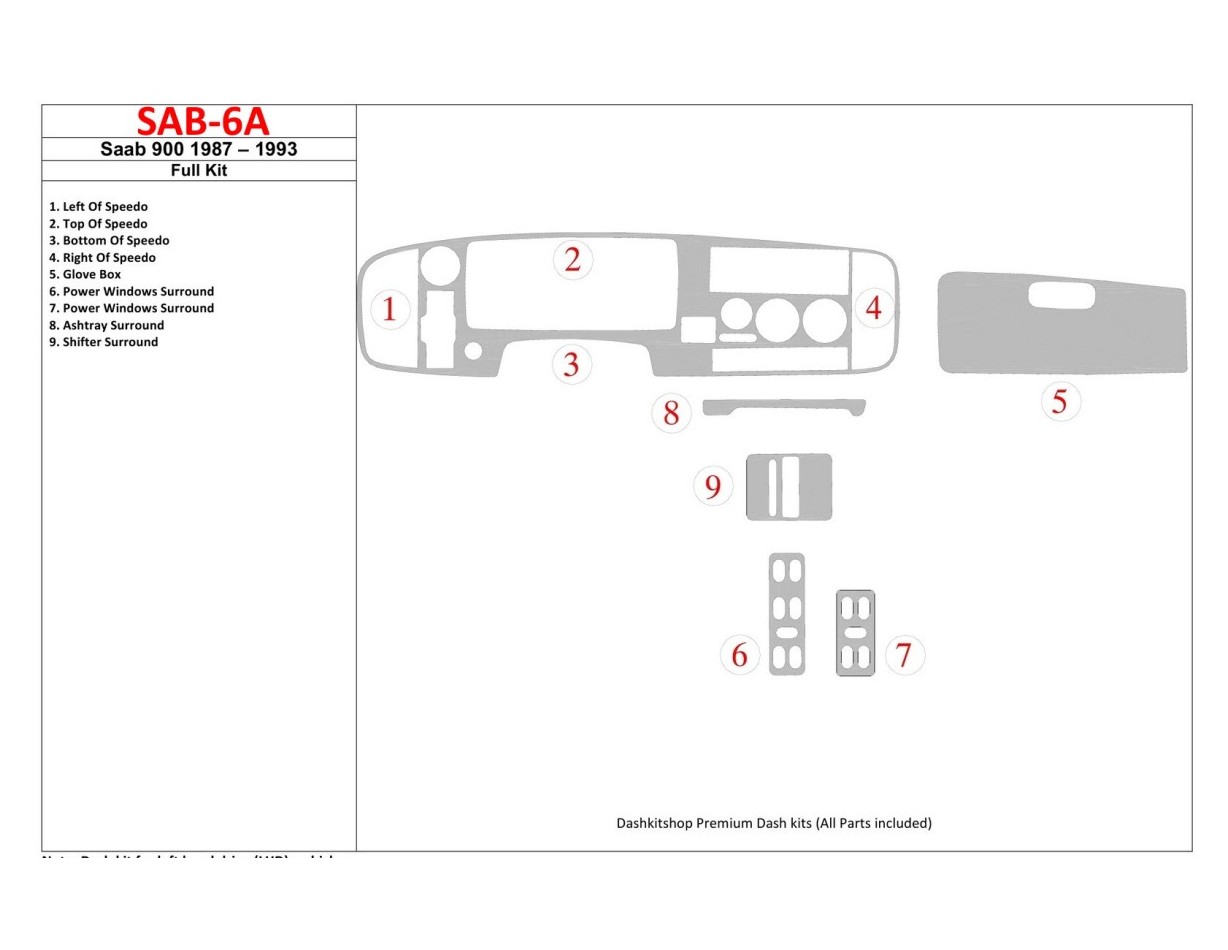 Saab 900 1987-1993 Full Set Cruscotto BD Rivestimenti interni