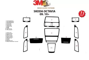 Skoda Octavia A5 1Z 09.2009 Kit Rivestimento Cruscotto all'interno del veicolo Cruscotti personalizzati 11-Decori