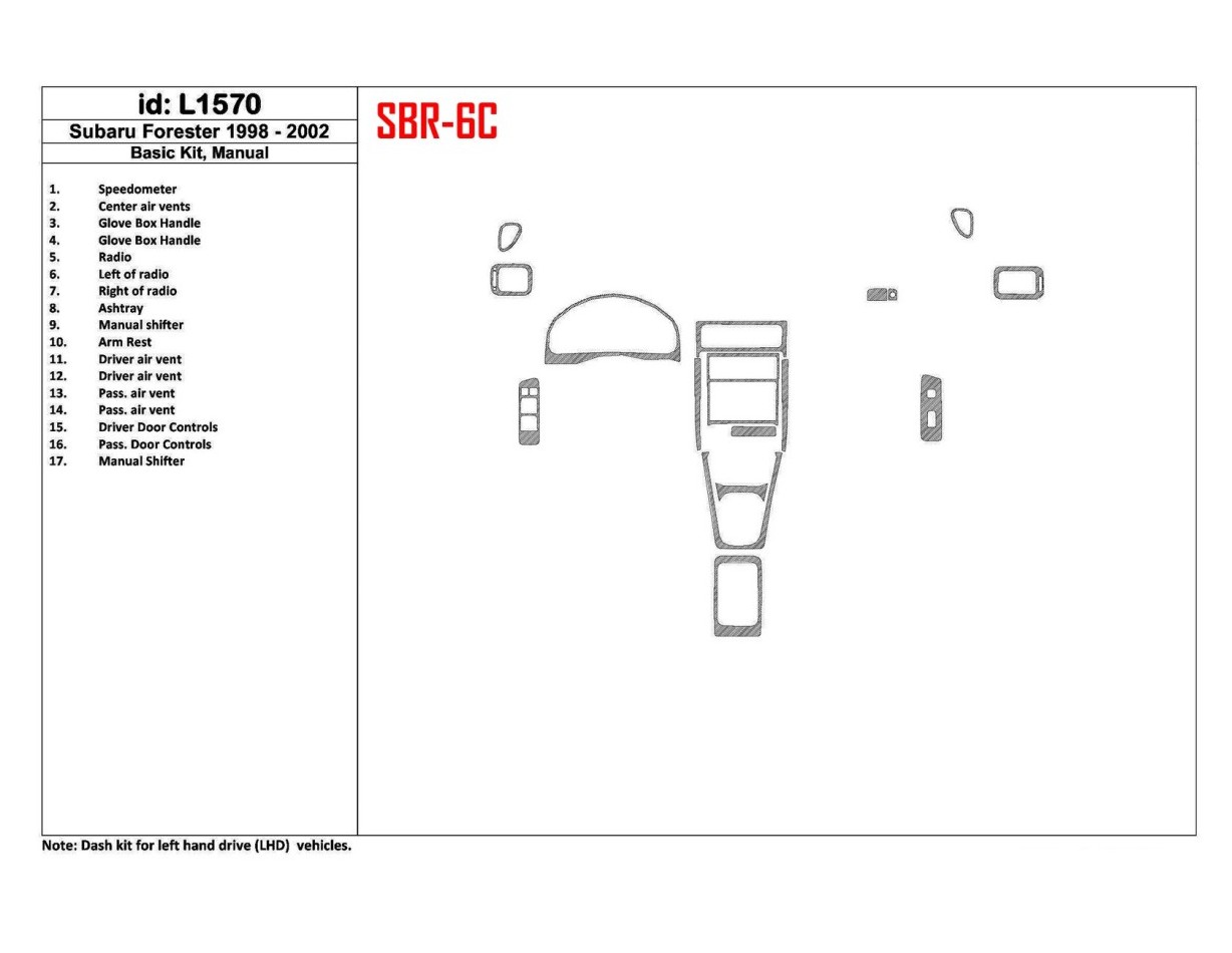 Subaru Forester 1998-2002 Manual Gearbox, Basic Set, 17 Parts set Cruscotto BD Rivestimenti interni