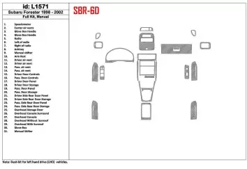 Subaru Forester 1998-2002 Manual Gearbox, Full Set, 31 Parts set Cruscotto BD Rivestimenti interni