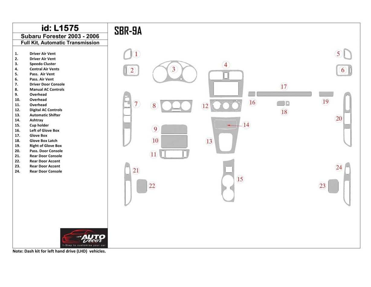 Subaru Forester 2003-2006 Full Set, Automatic Gear Cruscotto BD Rivestimenti interni