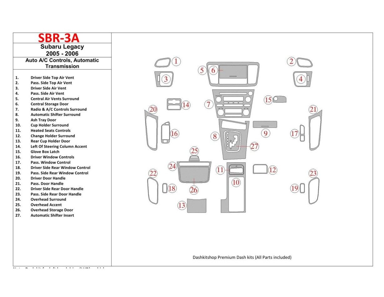 Subaru Legacy 2005-2006 Auto AC Control, Automatic Gear Cruscotto BD Rivestimenti interni