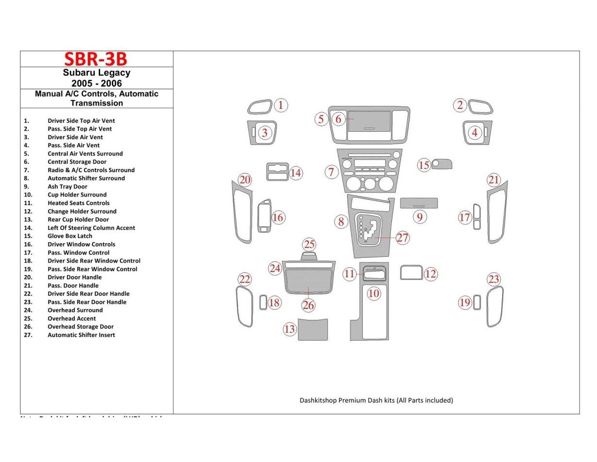 Subaru Legacy 2005-2006 Manual Gearbox AC Control, Automatic Gear Cruscotto BD Rivestimenti interni
