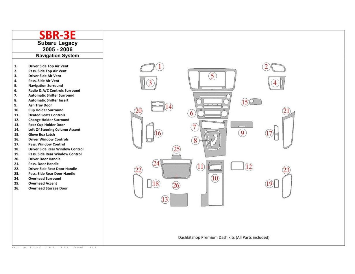 Subaru Legacy 2005-2006 With NAVI system Cruscotto BD Rivestimenti interni