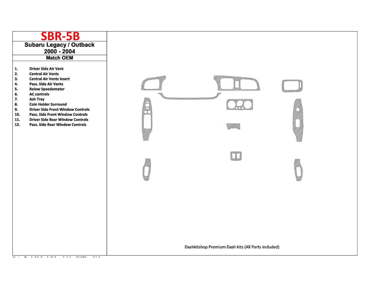 Subaru Legacy Outback 2000-2004 With OEM Wood Kit Cruscotto BD Rivestimenti interni