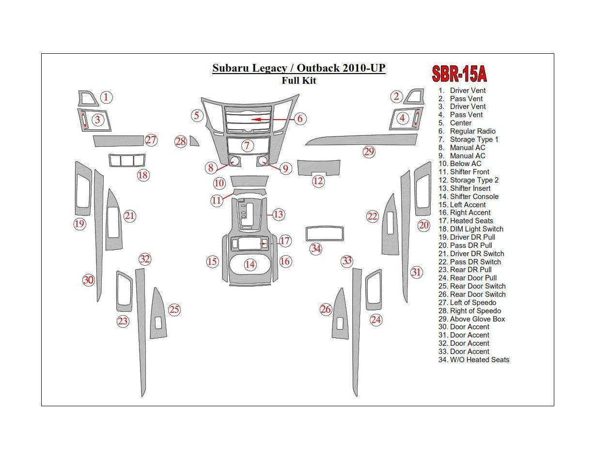Subaru Outback 2010-UP Cruscotto BD Rivestimenti interni