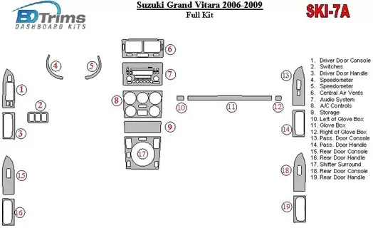 Suzuki Grand Vitara 2006-2009 Full Set Cruscotto BD Rivestimenti interni