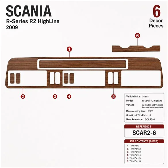 Scania R-Series R2 HighLine 2009 kit cruscotto 3D, 6 pezzi