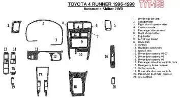Toyota 4 Runner 1996-1998 Automatic Gearbox, 2WD, 21 Parts set Cruscotto BD Rivestimenti interni