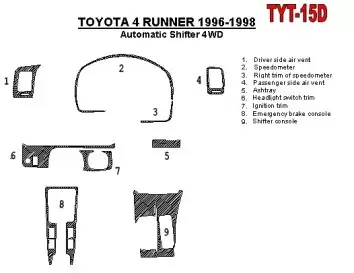 Toyota 4 Runner 1996-1998 Automatic Gearbox, 4WD, OEM Compliance, 10 Parts set Cruscotto BD Rivestimenti interni