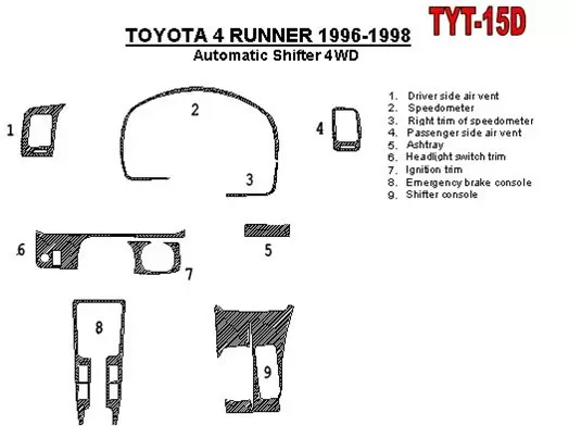 Toyota 4 Runner 1996-1998 Automatic Gearbox, 4WD, OEM Compliance, 10 Parts set Cruscotto BD Rivestimenti interni