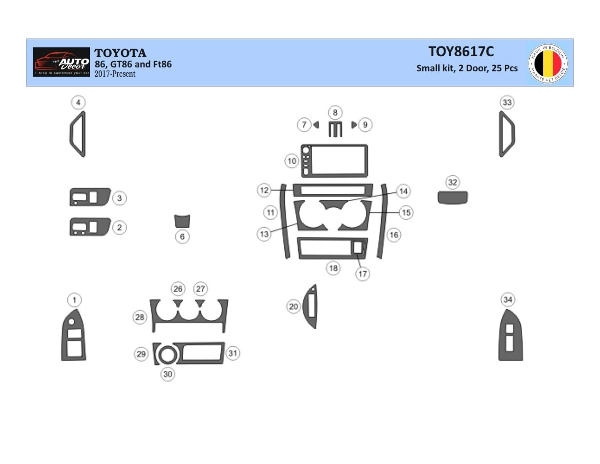Toyota 86 2017-2021 Kit Rivestimento Cruscotto all'interno del veicolo Cruscotti personalizzati 25-Decori