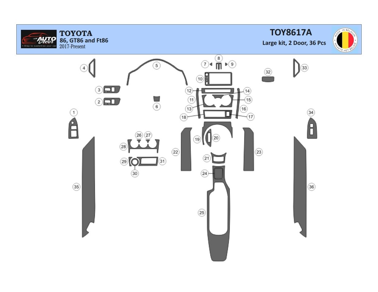 Toyota 86 2017-2021 Kit Rivestimento Cruscotto all'interno del veicolo Cruscotti personalizzati 36-Decori