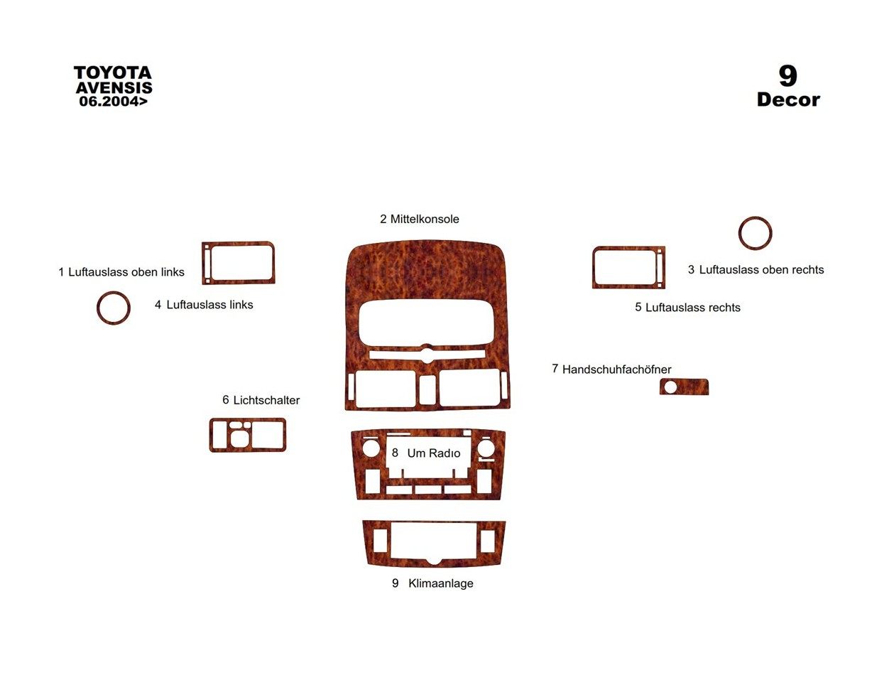 Toyota Avensis 10.97 -12.00 Kit Rivestimento Cruscotto all'interno del veicolo Cruscotti personalizzati 9-Decori