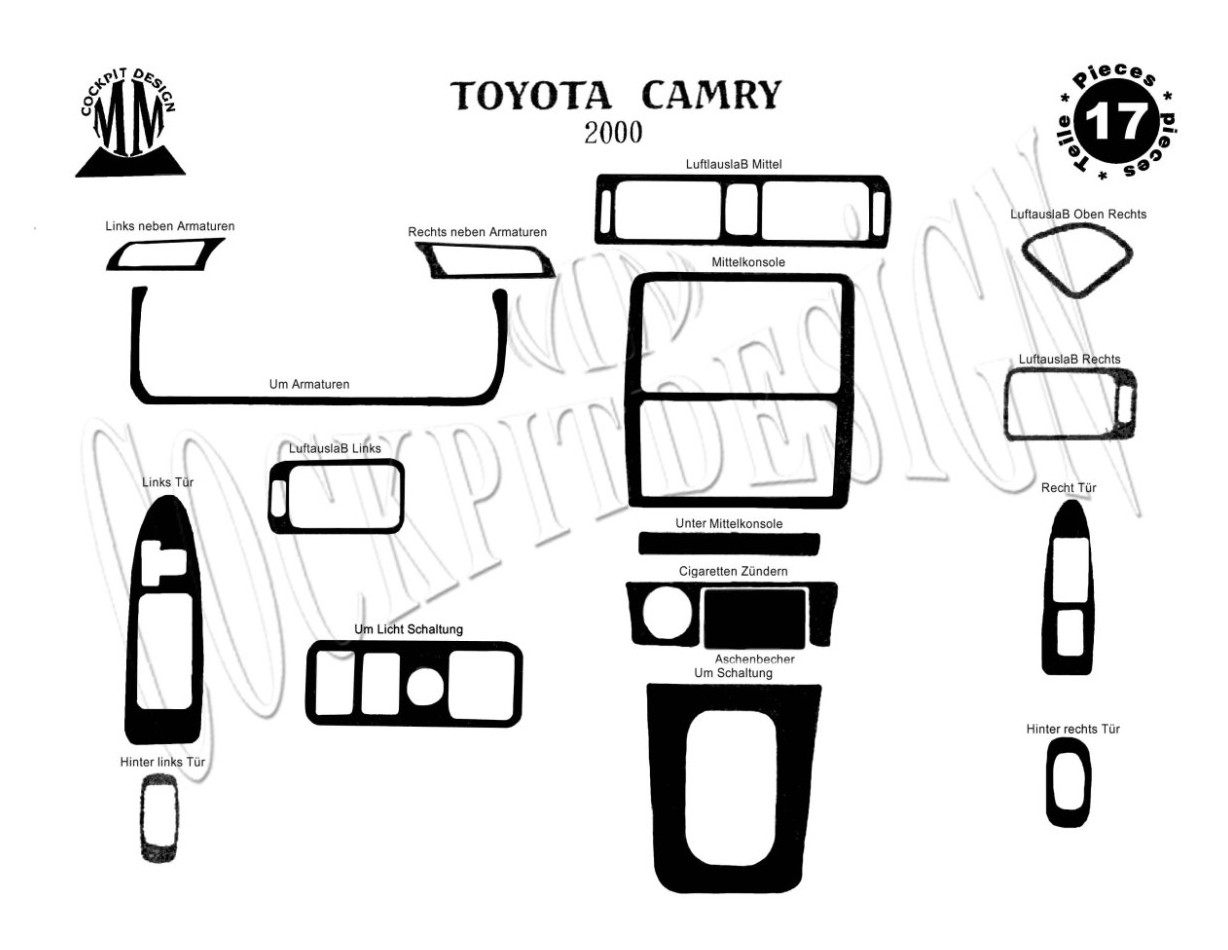 Toyota Camry 01.00 - 12.02 Kit Rivestimento Cruscotto all'interno del veicolo Cruscotti personalizzati 17-Decori