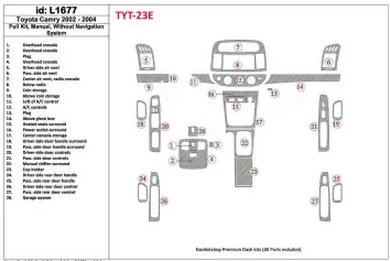 Toyota Camry 2002-2004 Full Set, Manual Gear Box, Without NAVI system, Without OEM Cruscotto BD Rivestimenti interni
