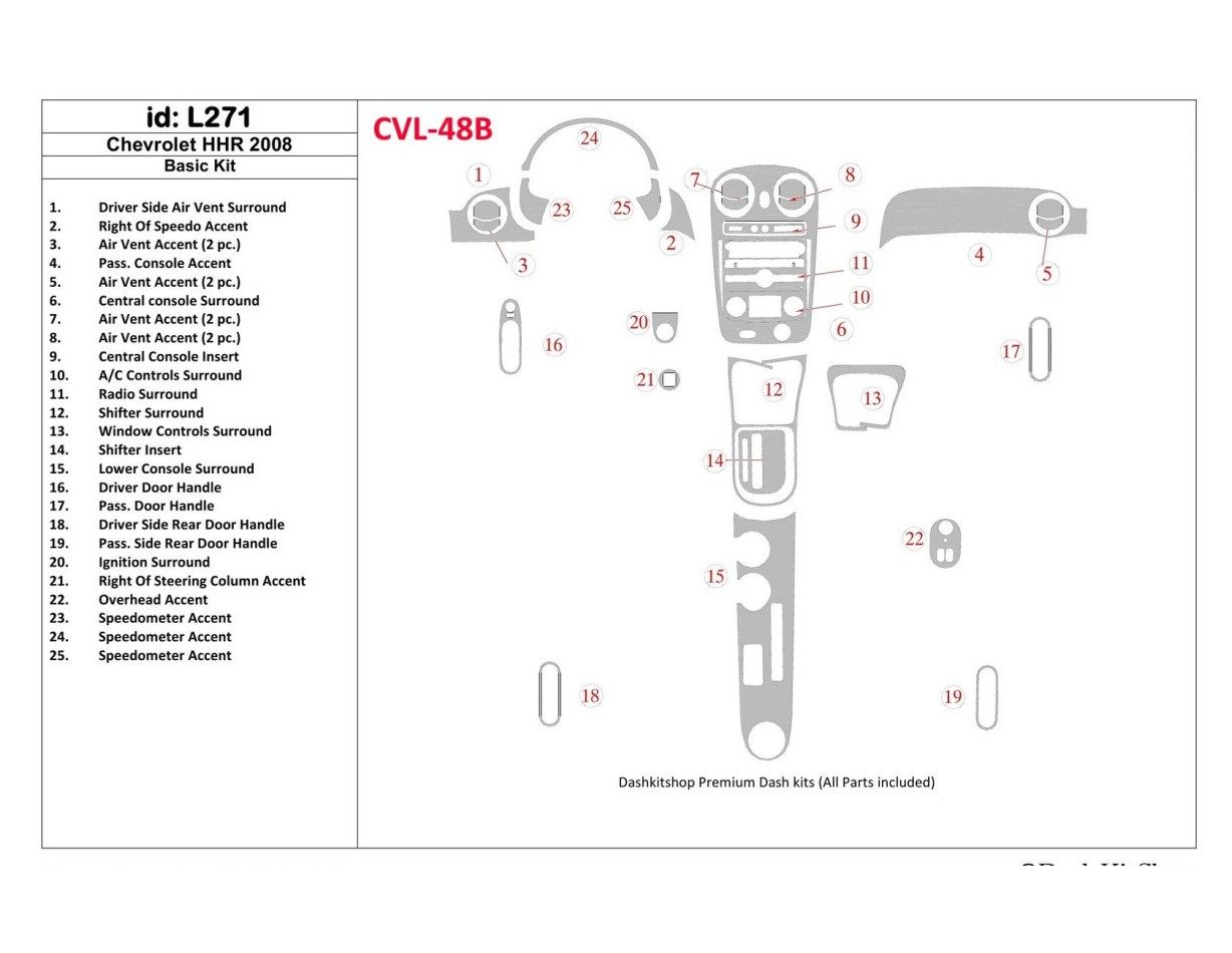 Chevrolet HHR 2008-2008 Basic Set Cruscotto BD Rivestimenti interni