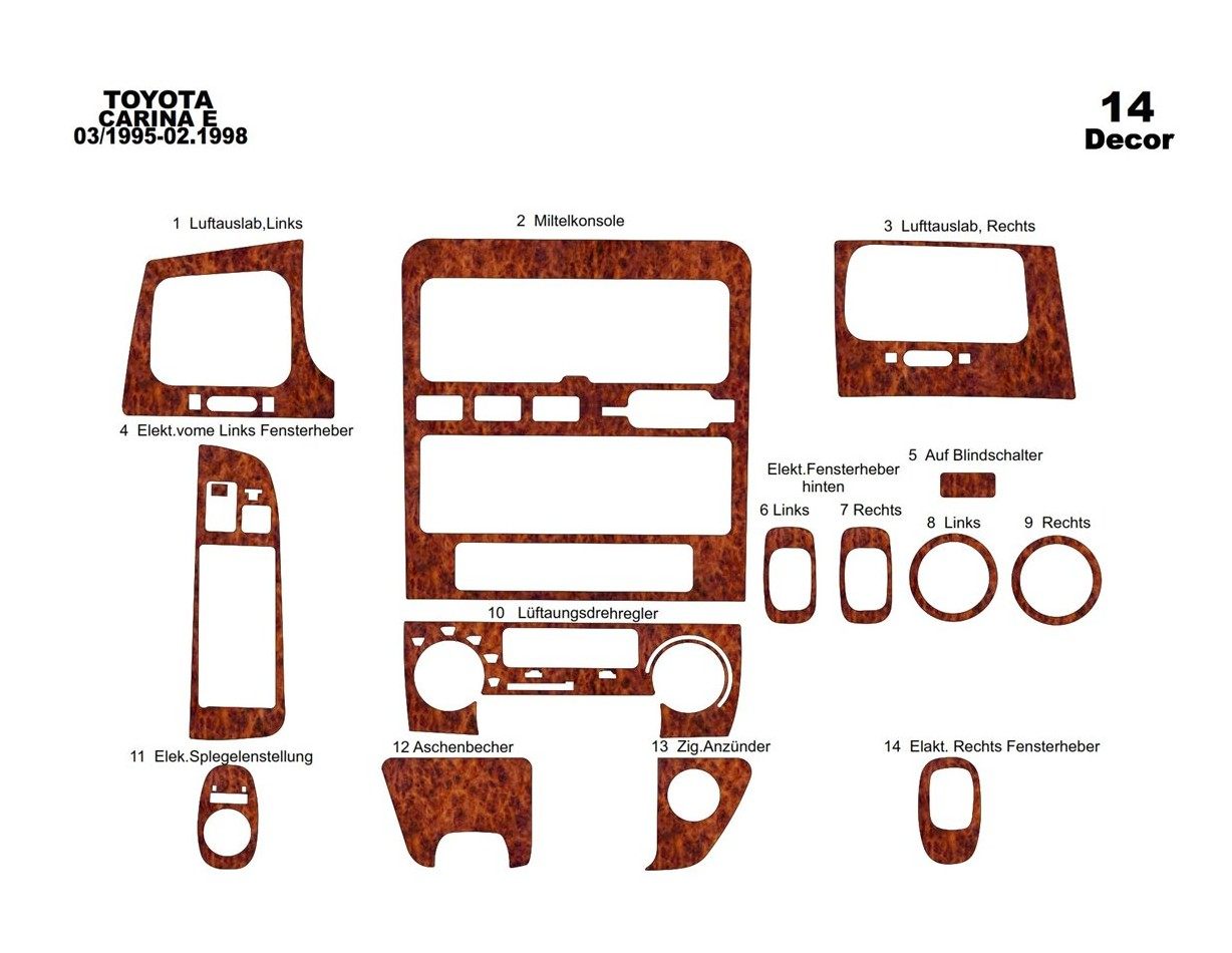 Toyota Corolla 03.97 - 02.02 Kit Rivestimento Cruscotto all'interno del veicolo Cruscotti personalizzati 14-Decori