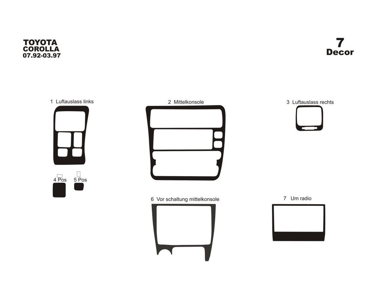 Toyota Corolla 07.92 - 02.97 Kit Rivestimento Cruscotto all'interno del veicolo Cruscotti personalizzati 7-Decori