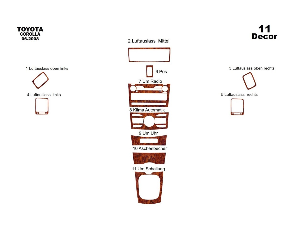 Toyota Corolla 09.07 - 01.11 Kit Rivestimento Cruscotto all'interno del veicolo Cruscotti personalizzati 11-Decori Toyota Corolla 09.07 - 01.11 Kit Rivestimento Cruscotto all'interno del veicolo Cruscotti personalizzati 11-Decori