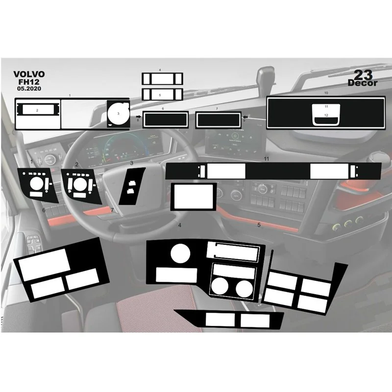 Volvo FH Version 5 ab 2020 XL XXL kit cruscotto 3D, 23 pezzi