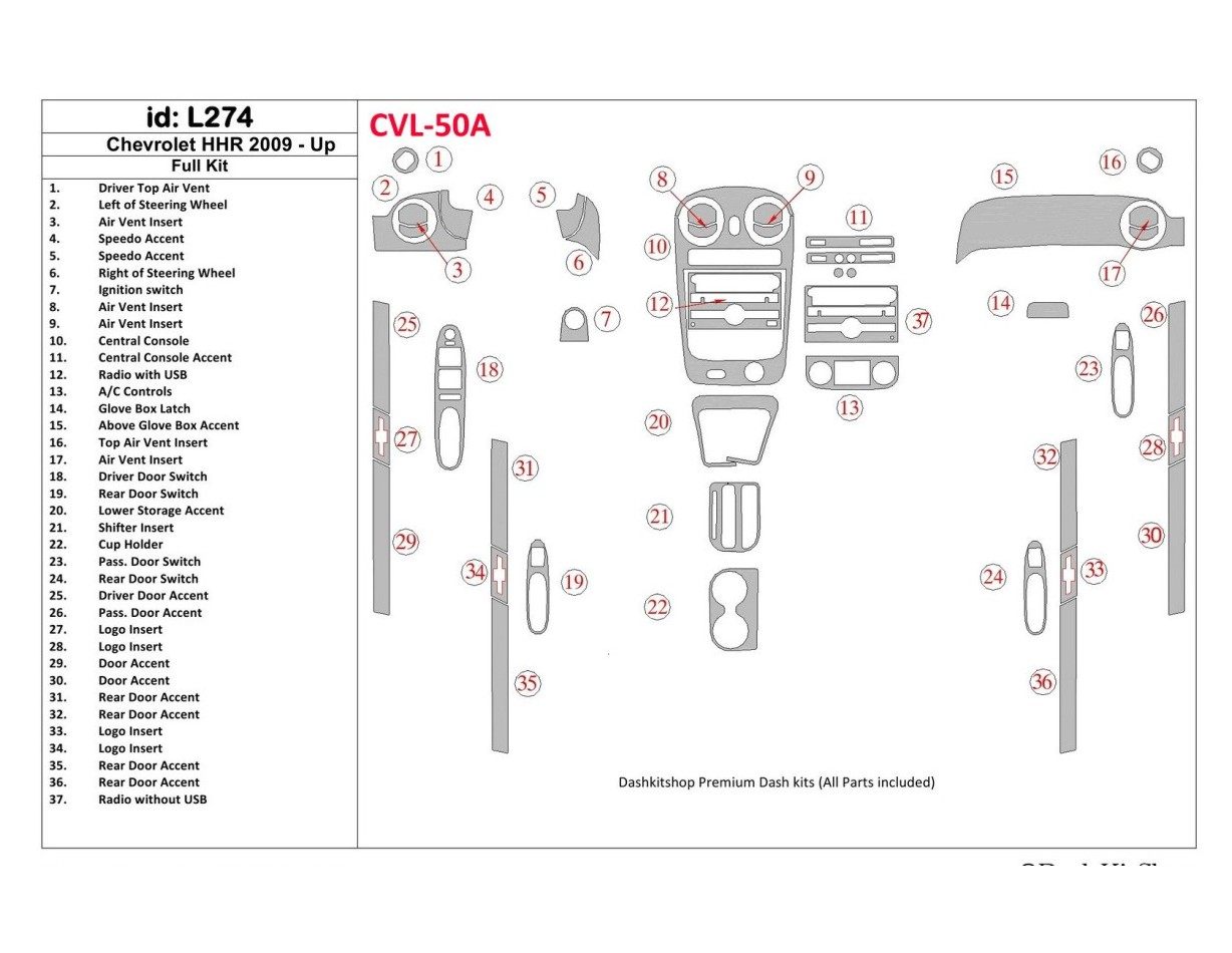 Chevrolet HHR 2009-UP Full Set Cruscotto BD Rivestimenti interni