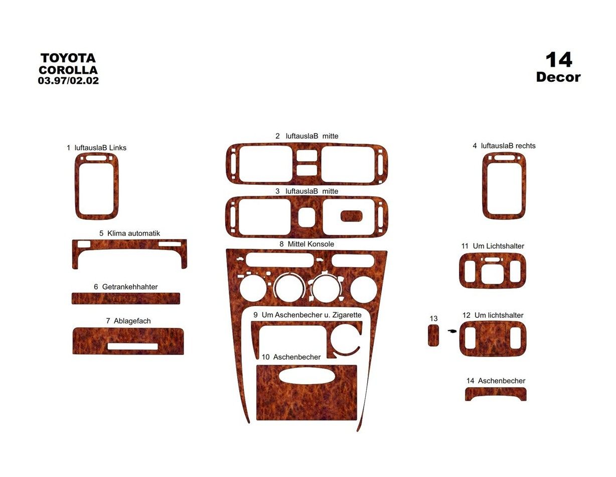 Toyota Corolla 1998-2002 Full Set, 25 Parts set Cruscotto BD Rivestimenti interni