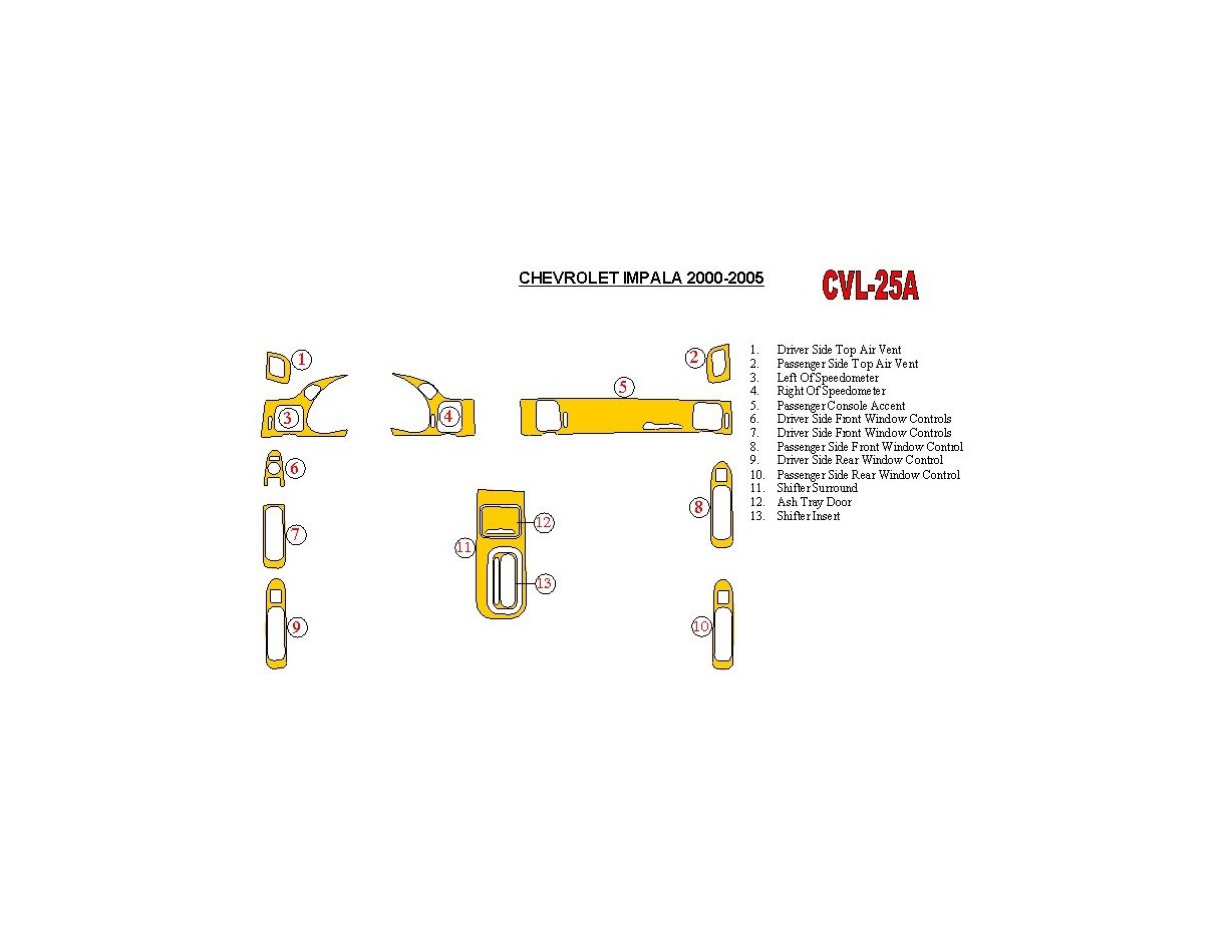 Chevrolet Impala 2000-2005 Full Set Cruscotto BD Rivestimenti interni