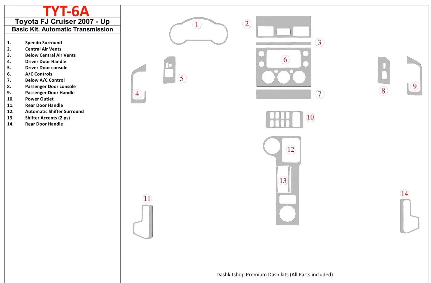 Toyota FJ Cruiser 2007-UP Basic Set, Automatic Gear Cruscotto BD Rivestimenti interni