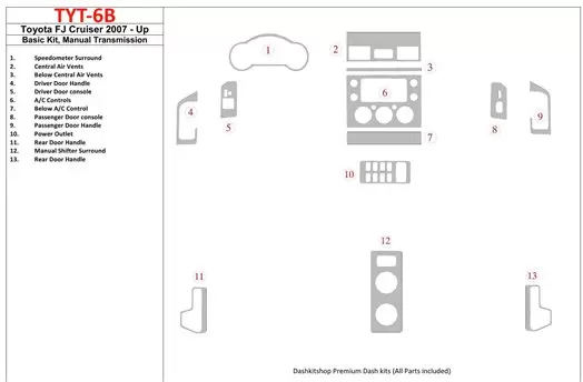 Toyota FJ Cruiser 2007-UP Basic Set, Manual Gear Box Cruscotto BD Rivestimenti interni