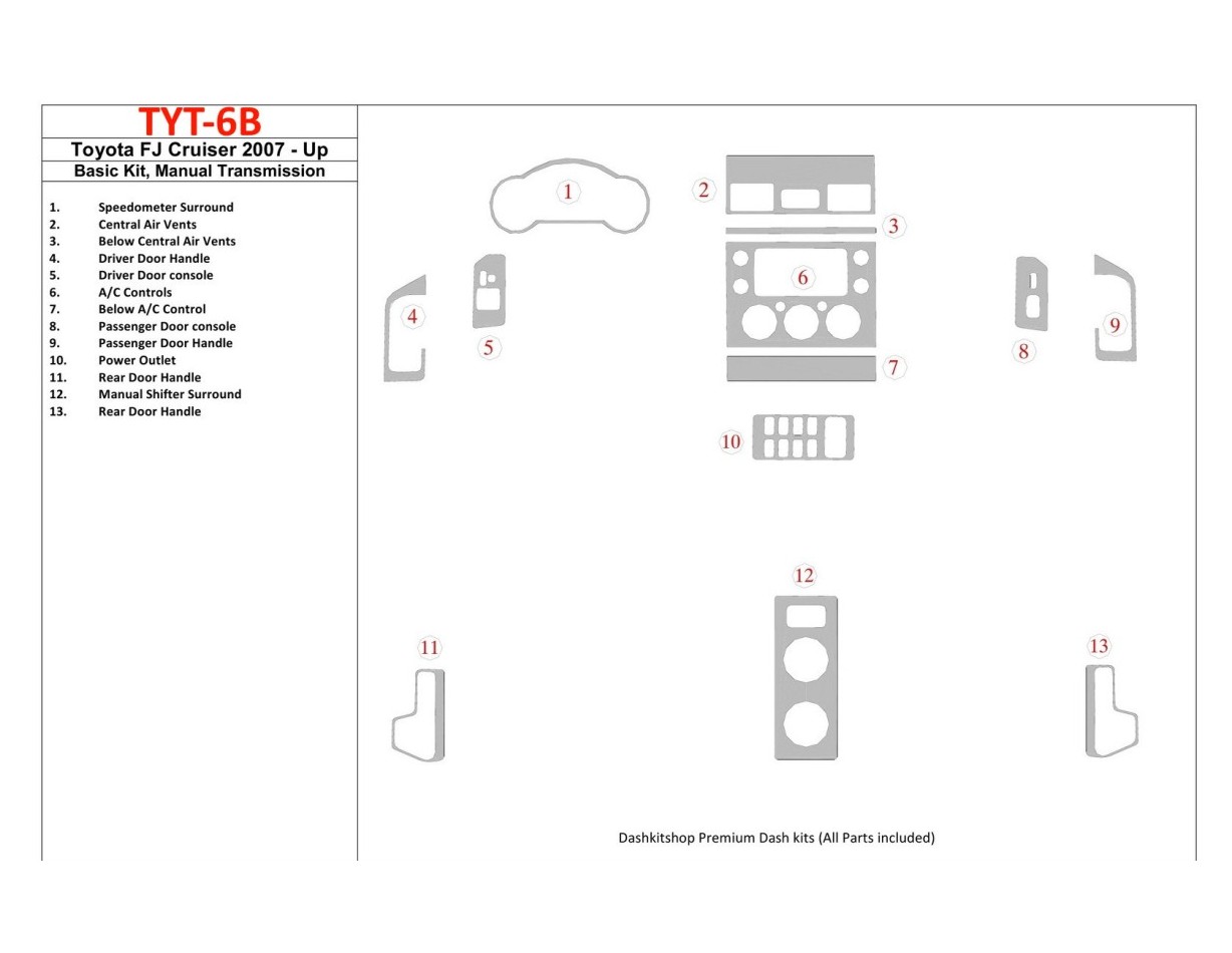 Toyota FJ Cruiser 2007-UP Basic Set, Manual Gear Box Cruscotto BD Rivestimenti interni